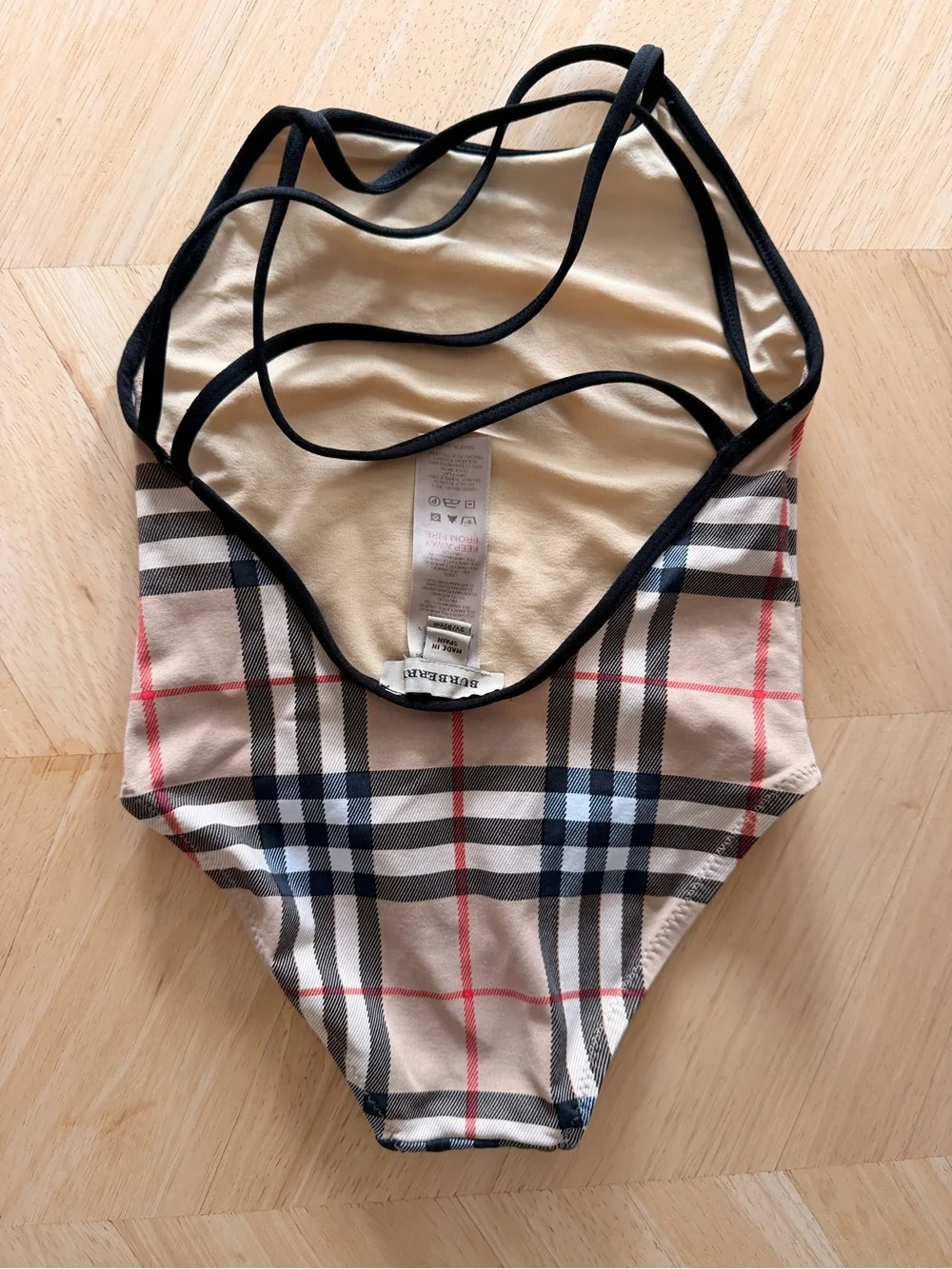 Vintage Burberry Beige Plaid Kids One-Piece Swimsuit 2Y